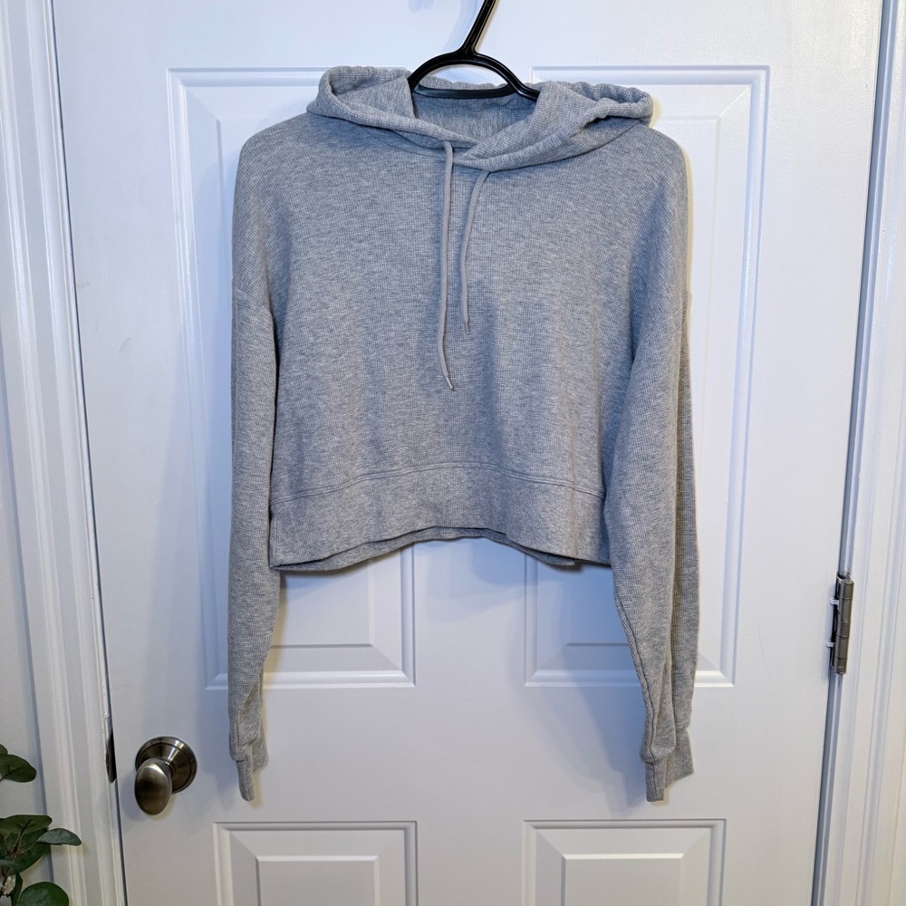 Sunday Best Gray Waffle Knit Cropped Hoodie
